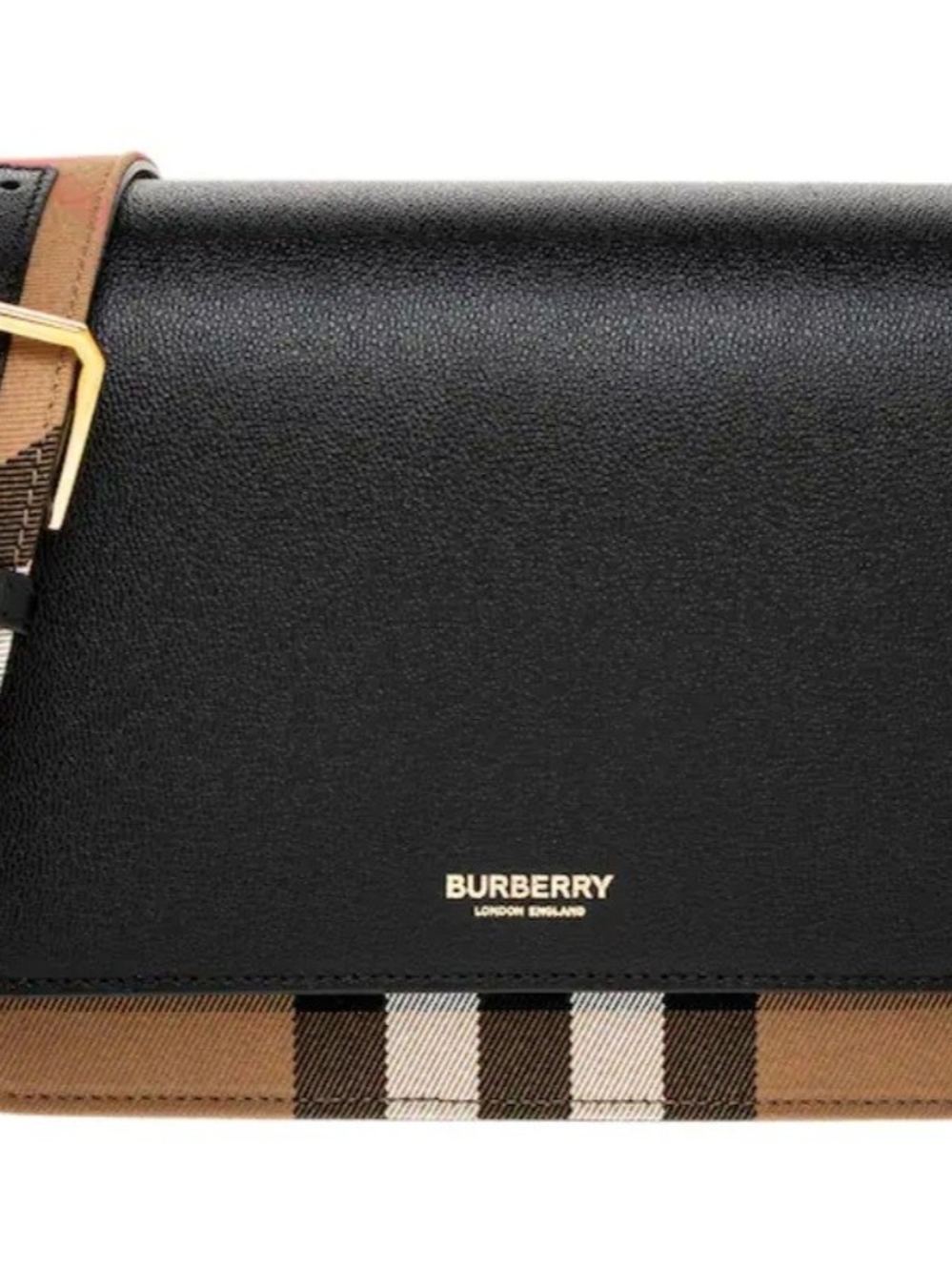 Burberry Black & Vintage Check Leather Crossbody Bag